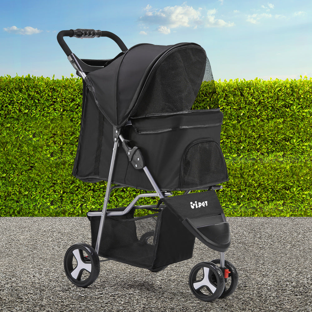 i.Pet 3-Wheel Pet Stroller - Stylish Black Edition