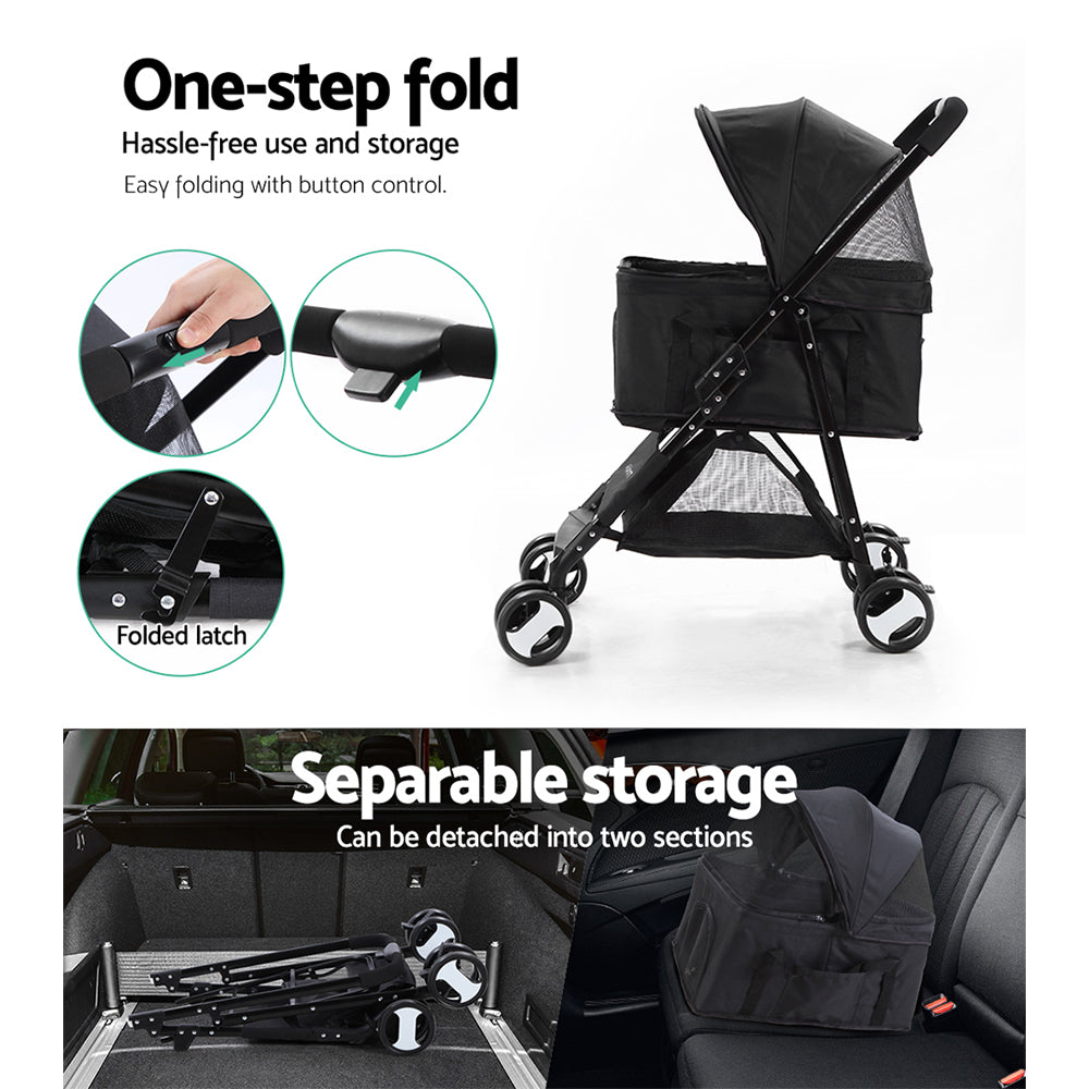 i.Pet 3-in-1 Foldable Dog Stroller Carrier and Car Seat - Medium Size Black