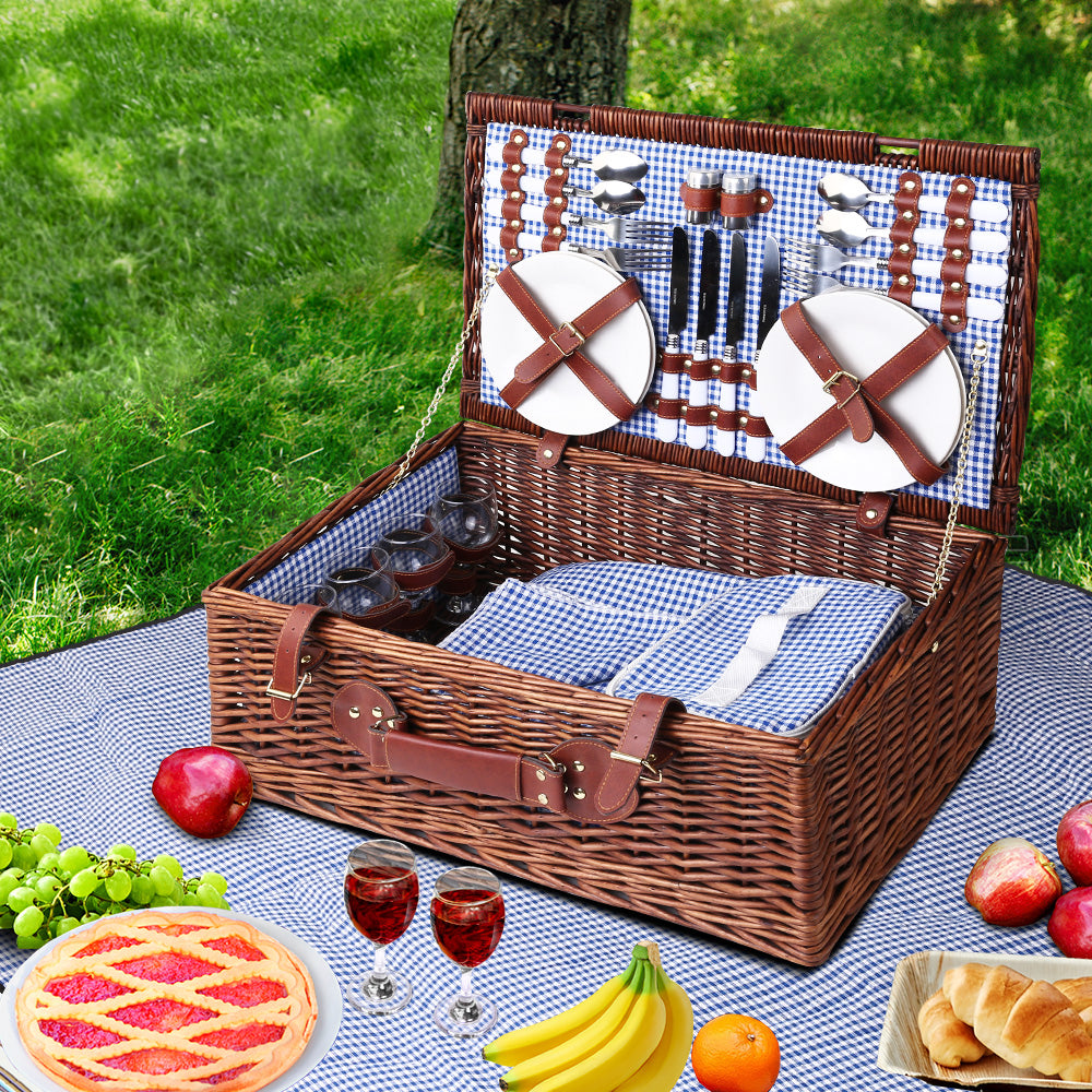 Alfresco 4 Person Picnic Basket Handle Baskets Outdoor Insulated Blanket