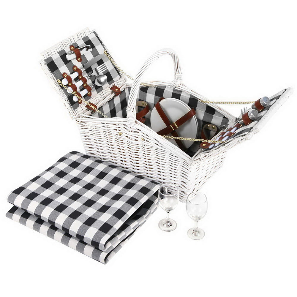 Stylish Insulated Picnic Basket for Two with Blanket and Complete Dining Set