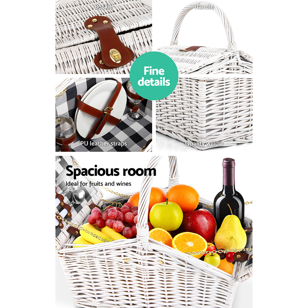 Stylish Insulated Picnic Basket for Two with Blanket and Complete Dining Set