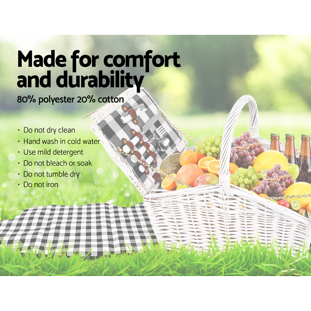 Stylish Insulated Picnic Basket for Two with Blanket and Complete Dining Set