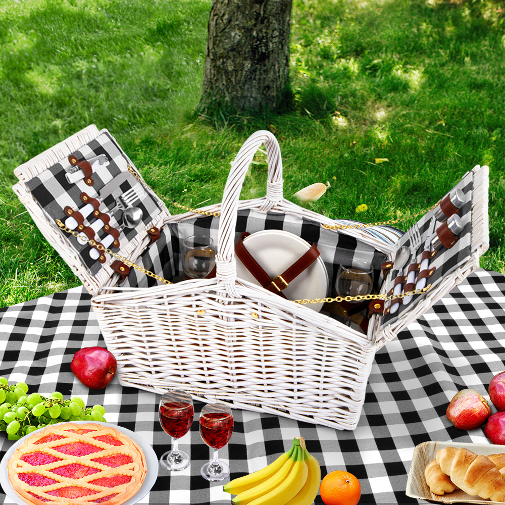 Stylish Insulated Picnic Basket for Two with Blanket and Complete Dining Set