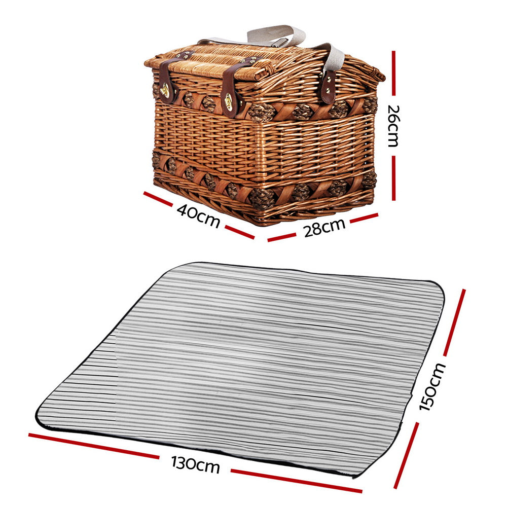 Deluxe 4-Person Wicker Picnic Basket Set with Insulated Blanket and Cutlery