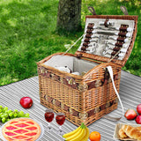 Deluxe 4-Person Wicker Picnic Basket Set with Insulated Blanket and Cutlery