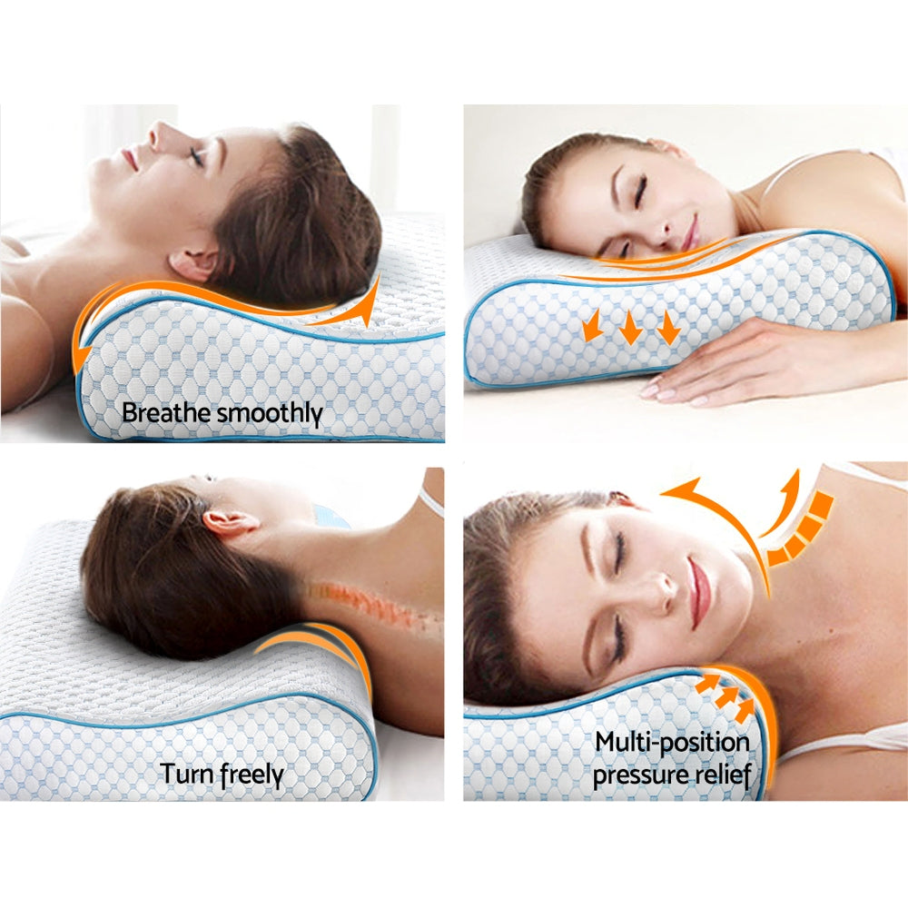 Giselle Gel-Infused Memory Foam Contour Pillow with Cooling Ice Silk Cover for Optimal Cervical Support