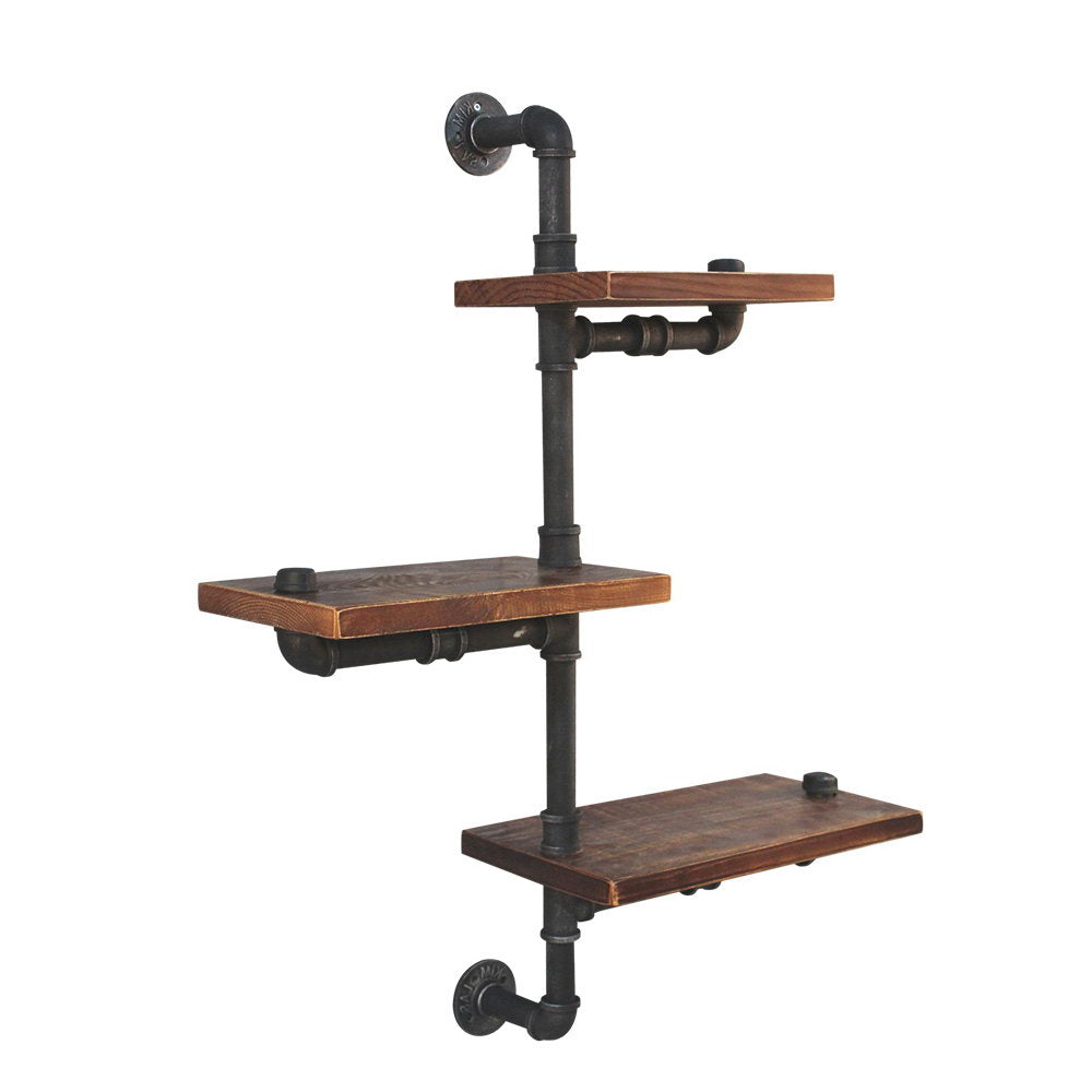 Rustic Industrial Floating Pipe Shelves - Adjustable DIY Wall Mounted Bookcase with Timber and Metal Design