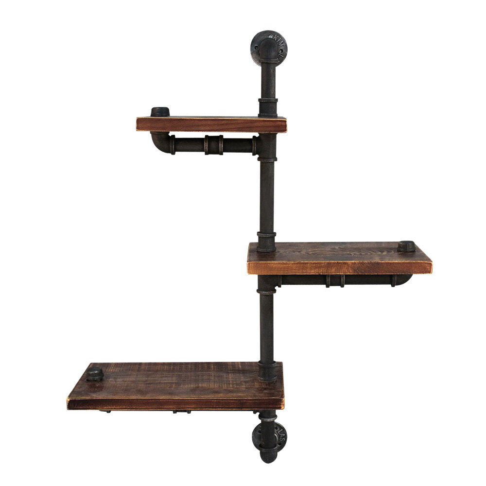 Rustic Industrial Floating Pipe Shelves - Adjustable DIY Wall Mounted Bookcase with Timber and Metal Design