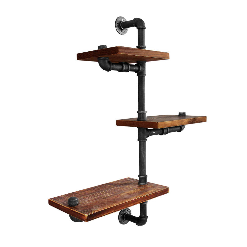 Rustic Industrial Floating Pipe Shelves - Adjustable DIY Wall Mounted Bookcase with Timber and Metal Design