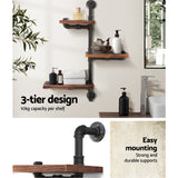 Rustic Industrial Floating Pipe Shelves - Adjustable DIY Wall Mounted Bookcase with Timber and Metal Design