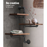 Rustic Industrial Floating Pipe Shelves - Adjustable DIY Wall Mounted Bookcase with Timber and Metal Design