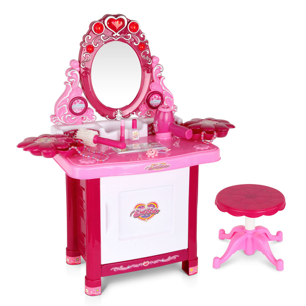 Princess Vanity Playset - 30 Piece Kids Makeup Dresser in Pink