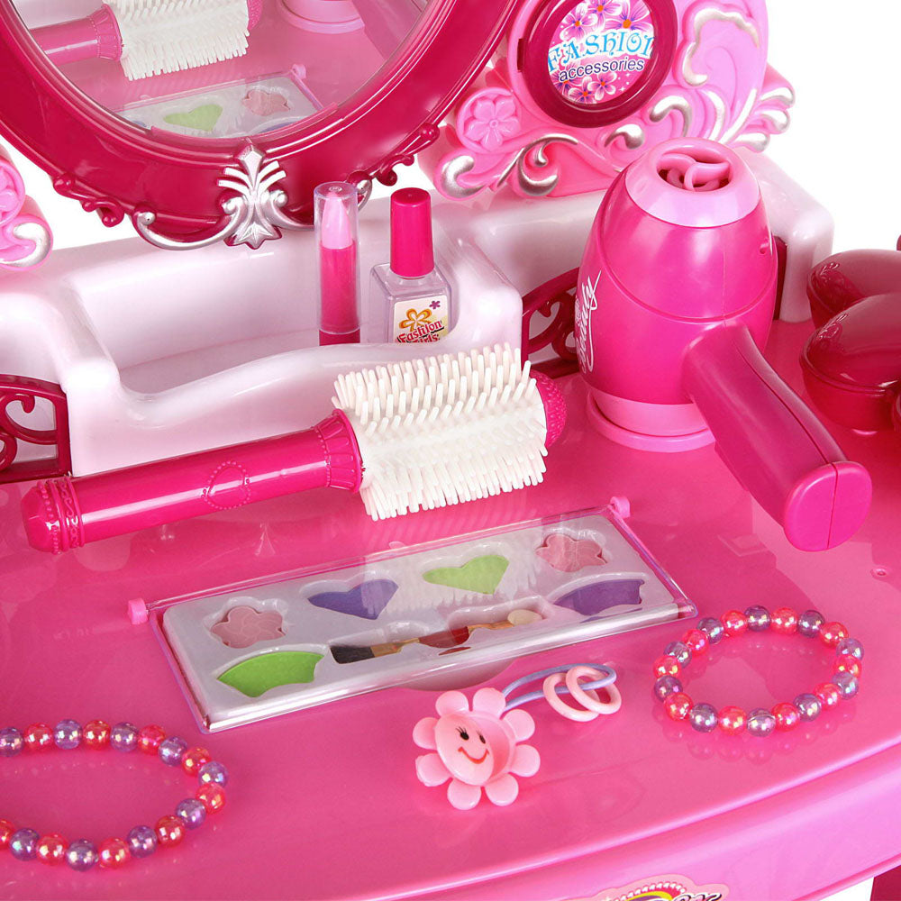 Princess Vanity Playset - 30 Piece Kids Makeup Dresser in Pink