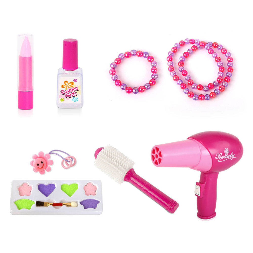 Princess Vanity Playset - 30 Piece Kids Makeup Dresser in Pink