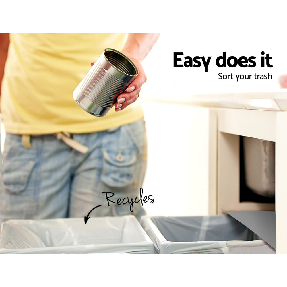 Compact Grey Dual Compartment Pull-Out Waste Bin for Kitchens