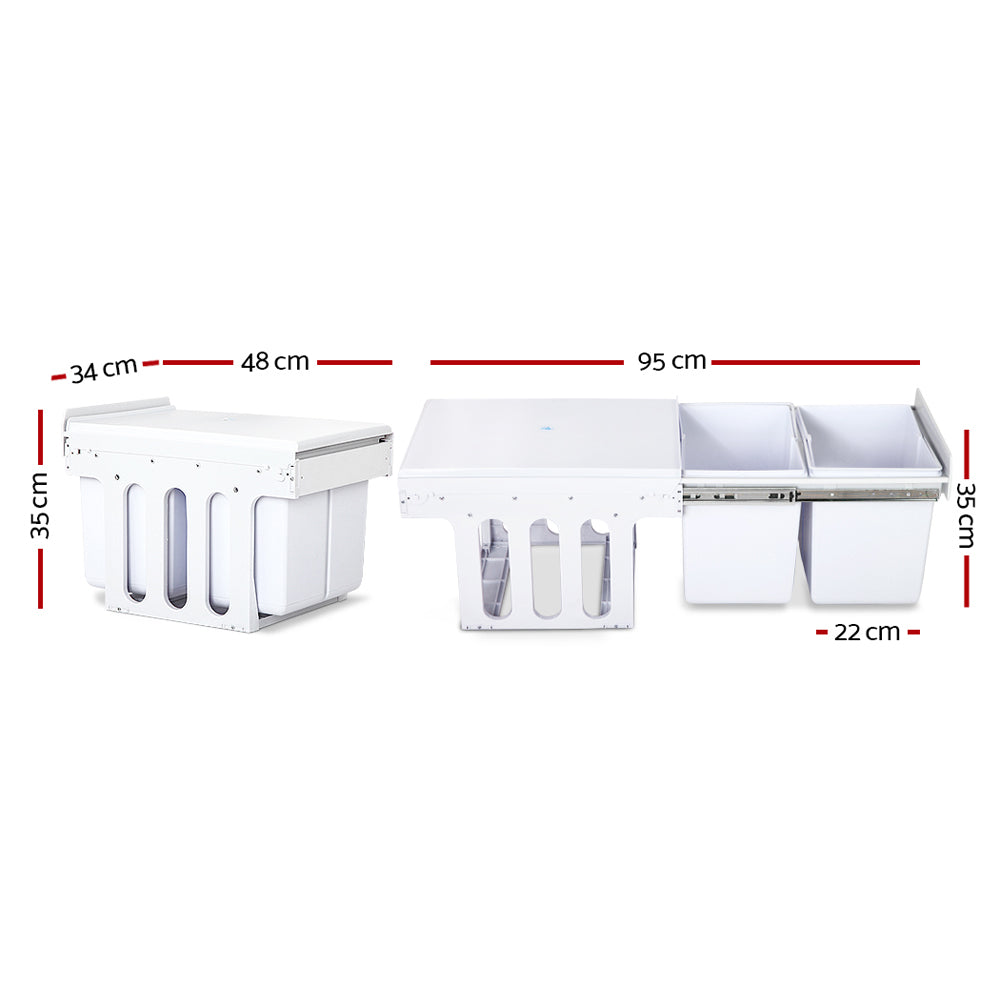 Cefito 30L White Dual Compartment Sliding Kitchen Waste Bin