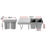 40L Grey Dual Compartment Pull-Out Trash Can