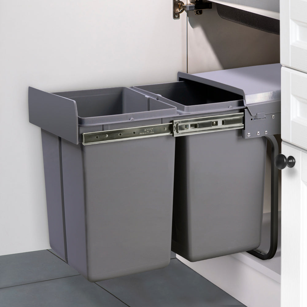 40L Grey Dual Compartment Pull-Out Trash Can