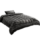 Giselle Charcoal Luxe Faux Mink Quilt and Pillowcase Set - Single Size Premium Bedding Collection