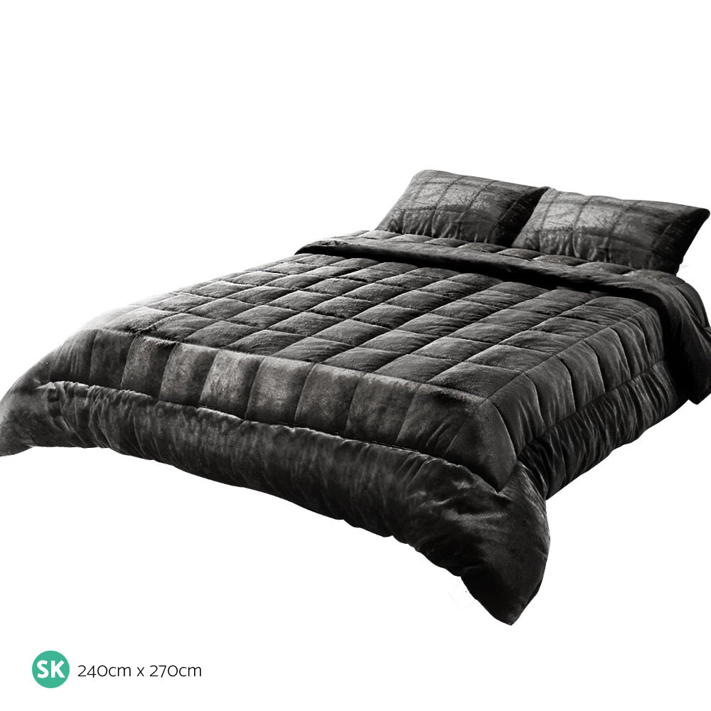 Giselle Bedding Charcoal Faux Mink Super King Luxury Quilt Set