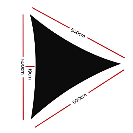 Deluxe Triangle Black Shade Sail Canopy - 5x5x5m, 280gsm, UV Blocker