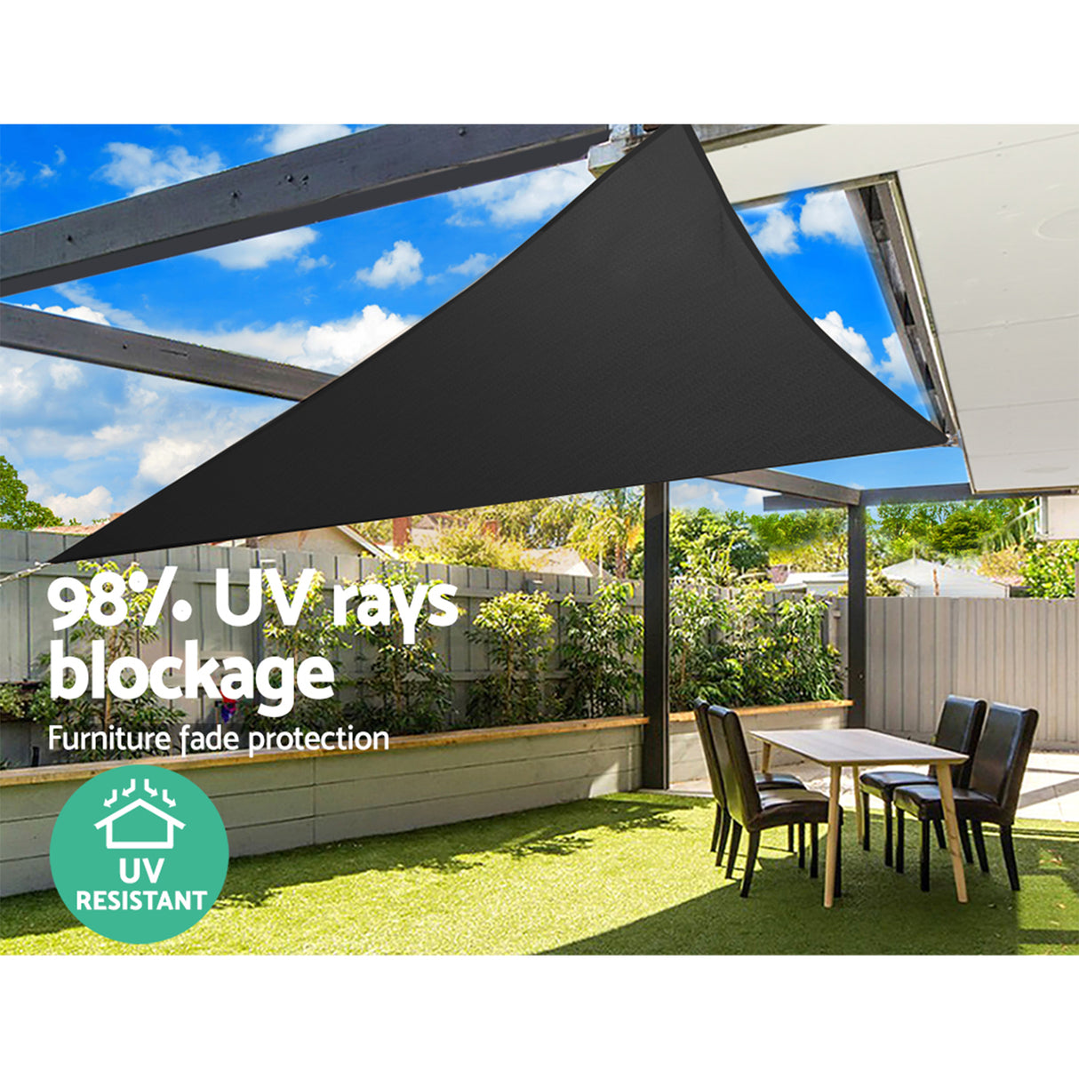 Deluxe Triangle Black Shade Sail Canopy - 5x5x5m, 280gsm, UV Blocker