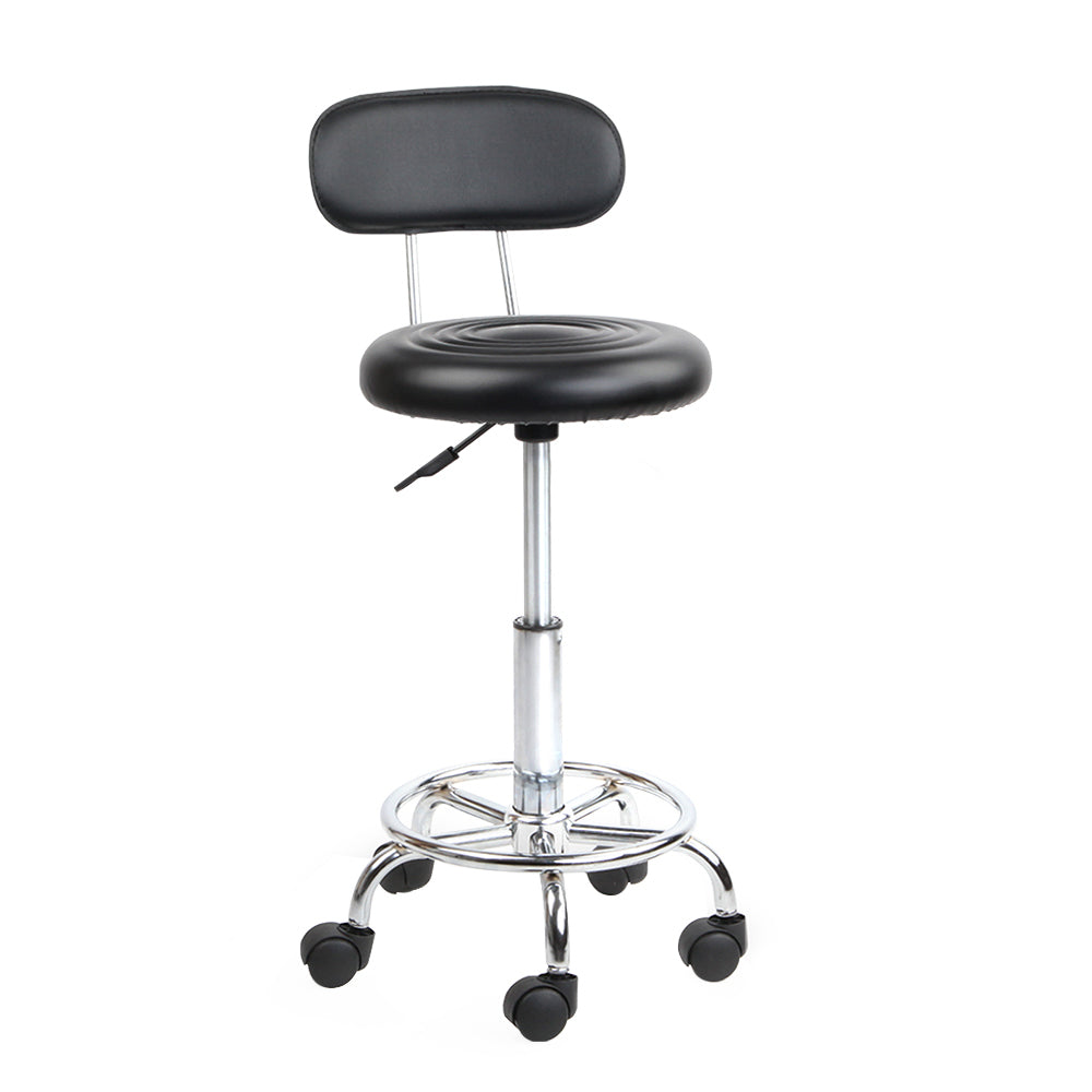 Artiss Adjustable Black PU Leather Salon Stool with Backrest and Swivel Function