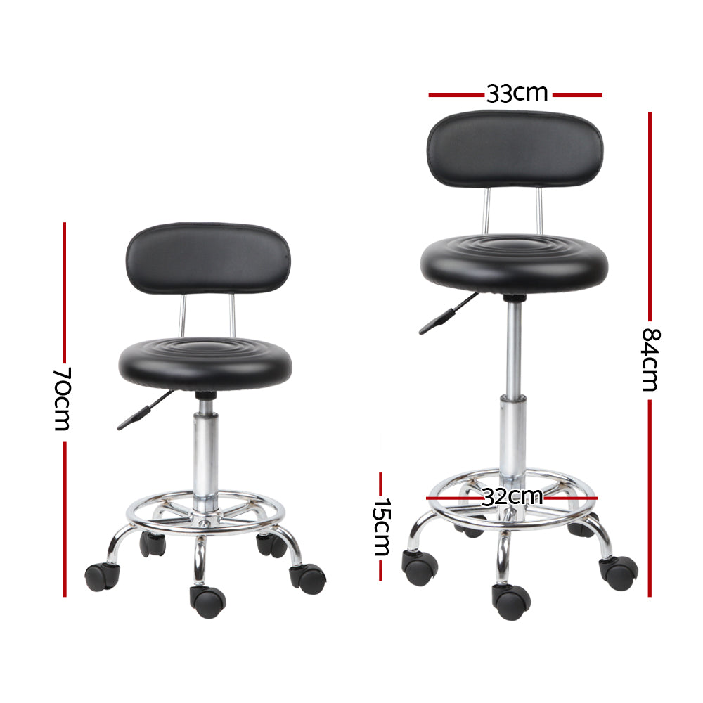 Artiss Adjustable Black PU Leather Salon Stool with Backrest and Swivel Function