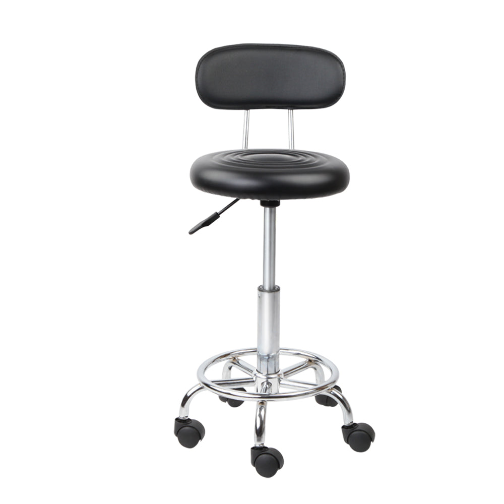 Artiss Adjustable Black PU Leather Salon Stool with Backrest and Swivel Function