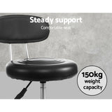 Artiss Adjustable Black PU Leather Salon Stool with Backrest and Swivel Function