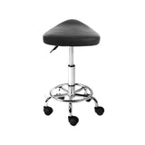 Adjustable Black PU Leather Saddle Salon Stool with Swivel Seat