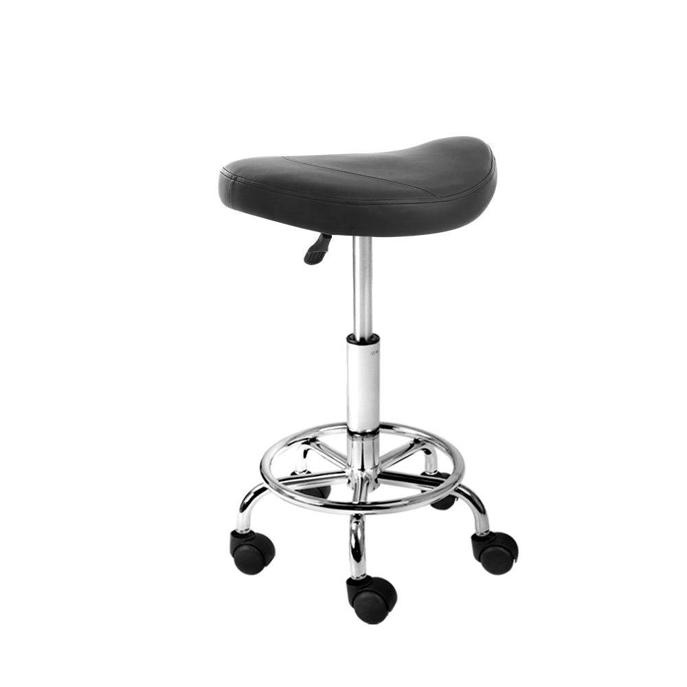 Adjustable Black PU Leather Saddle Salon Stool with Swivel Seat