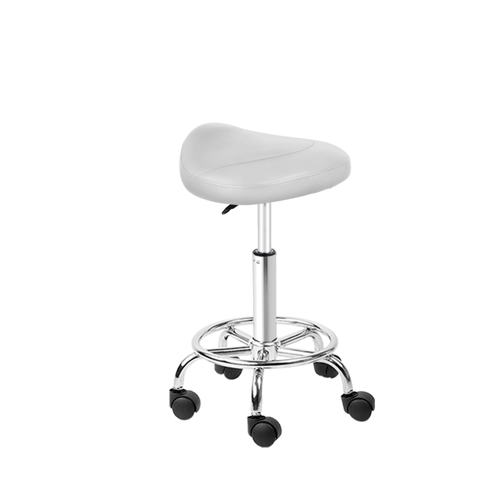 Modern White PU Leather Swivel Saddle Stool for Salon and Beauty Studio