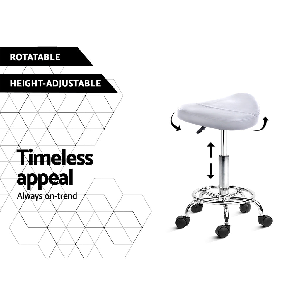 Modern White PU Leather Swivel Saddle Stool for Salon and Beauty Studio