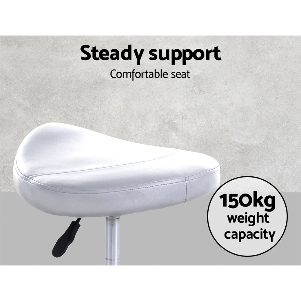 Modern White PU Leather Swivel Saddle Stool for Salon and Beauty Studio