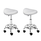 Set of 2 Adjustable White Saddle Salon Stools with Swivel and Hydraulic Lift