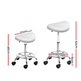 Set of 2 Adjustable White Saddle Salon Stools with Swivel and Hydraulic Lift