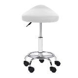 Set of 2 Adjustable White Saddle Salon Stools with Swivel and Hydraulic Lift