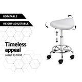 Set of 2 Adjustable White Saddle Salon Stools with Swivel and Hydraulic Lift