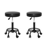 Set of 2 Adjustable Black Swivel Salon Stools with Hydraulic Lift and Footrest