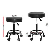 Set of 2 Adjustable Black Swivel Salon Stools with Hydraulic Lift and Footrest