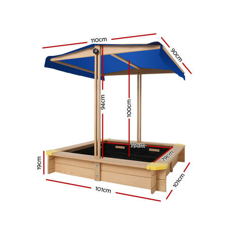 Keezi Eco-Friendly Kids Canopy Sand Pit - Natural Fir Wood Sandbox