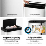 Motion-Activated 50L Stainless Steel Touchless Trash Can