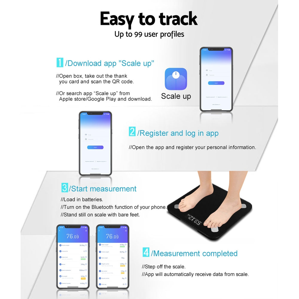 Everfit Smart Bluetooth Body Fat Scale with 23 Health Metrics - 180KG Capacity