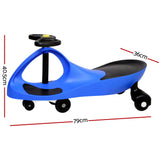 Blue Pedal-Free Kids Swing Car - 79cm Ride-On Toy - Front View