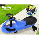 Blue Pedal-Free Kids Swing Car - 79cm Ride-On Toy - Close-Up Angle