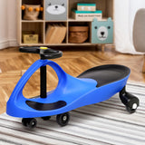 Blue Pedal-Free Kids Swing Car - 79cm Ride-On Toy - Low Angle