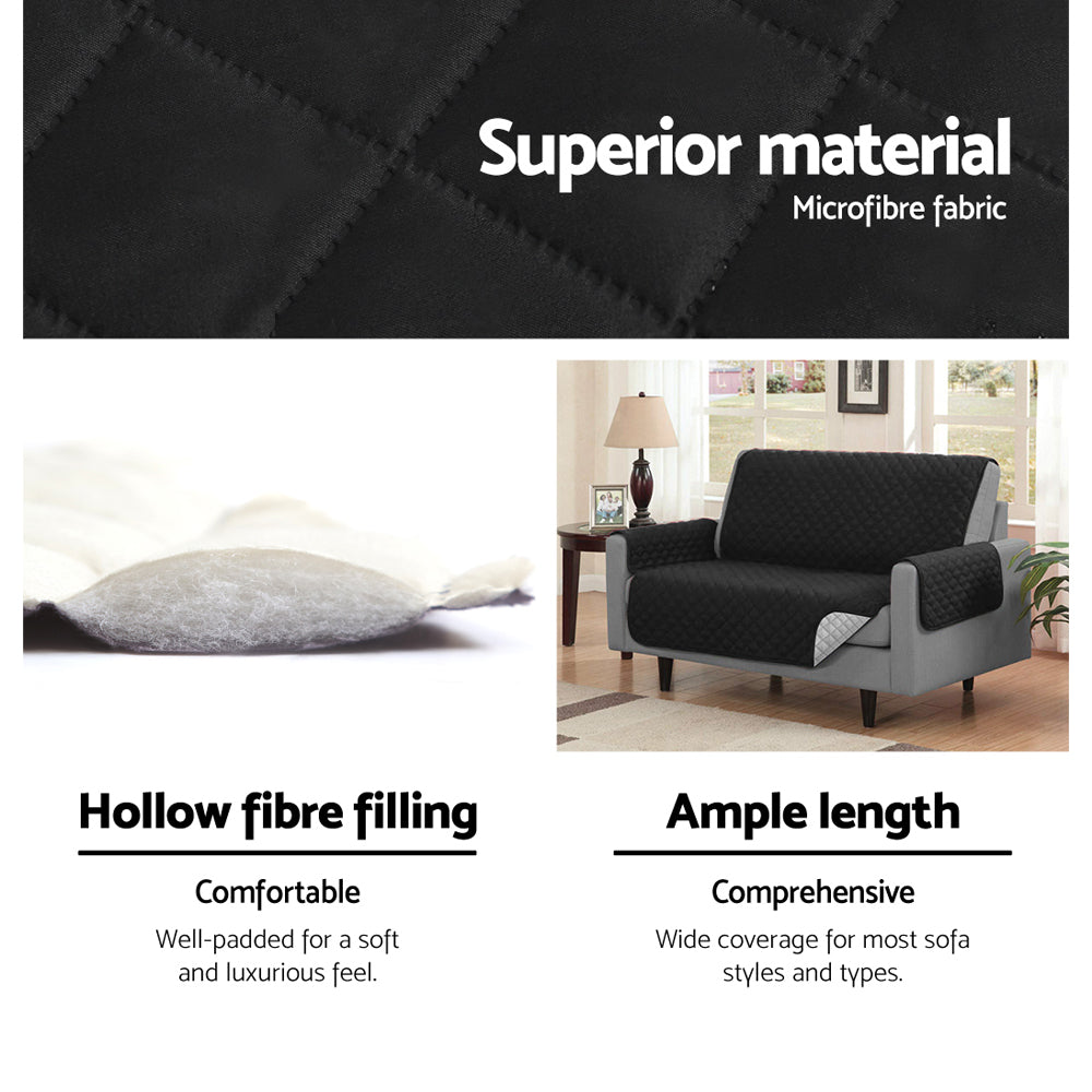 Diamond-Quilted Black Microfibre Sofa Protector - Artiss 1-Seater Lounge Cover with Anti-Scratch Features