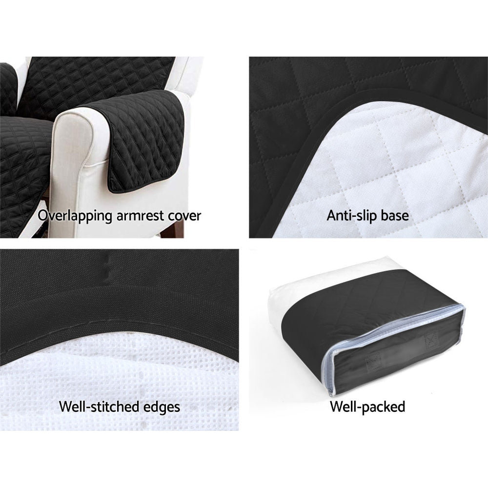 Diamond-Quilted Black Microfibre Sofa Protector - Artiss 1-Seater Lounge Cover with Anti-Scratch Features