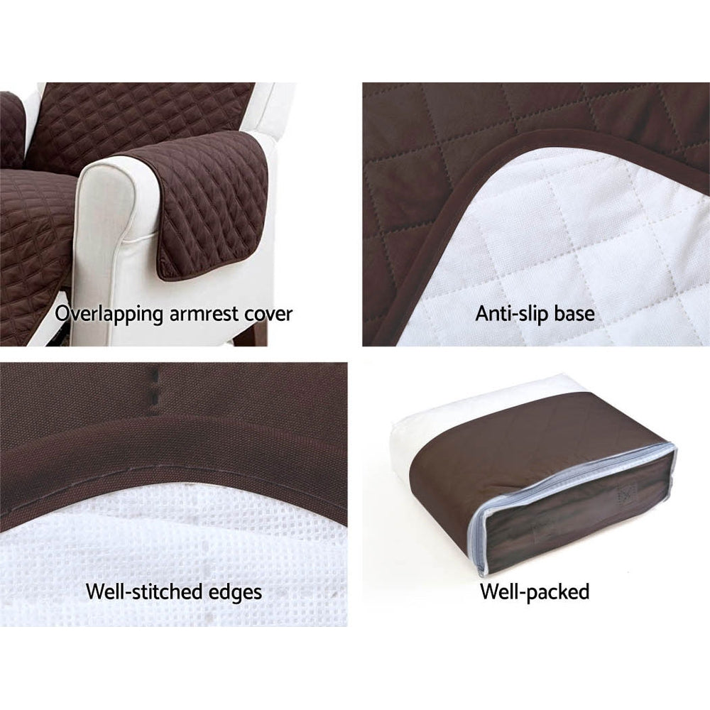 Coffee-Colored Quilted Microfibre Sofa Cover for 1-Seater Couch